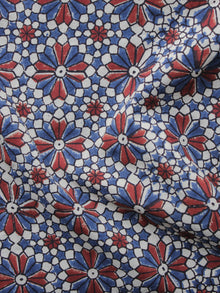 Ivory Red Blue Ajrakh Printed Cotton Fabric Per Meter - F003F1212