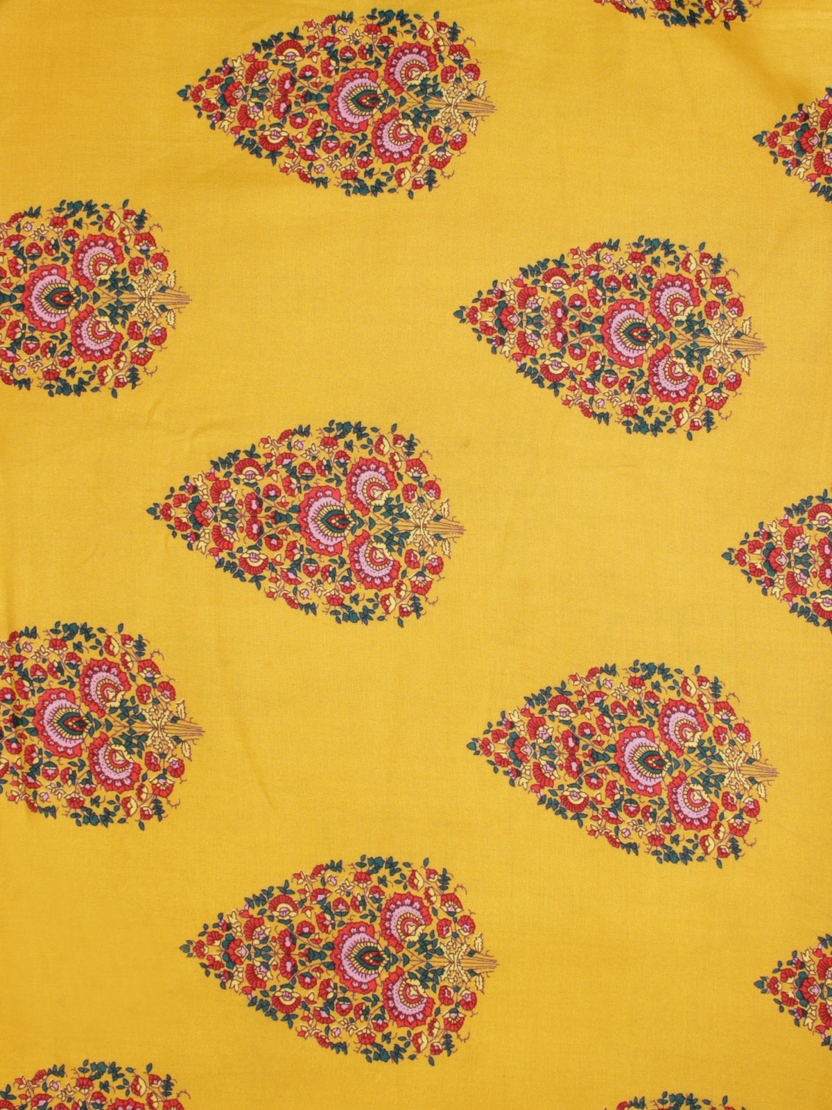 Mustard Green  Pink Hand Block Printed Cotton Fabric Per Meter - F001F2057