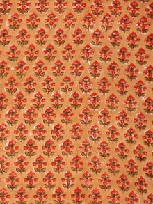 Mustard Red Green Hand Block Printed Cotton Fabric Per Meter - F001F2270