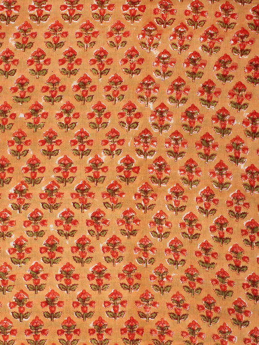 Mustard Red Green Hand Block Printed Cotton Fabric Per Meter - F001F2270