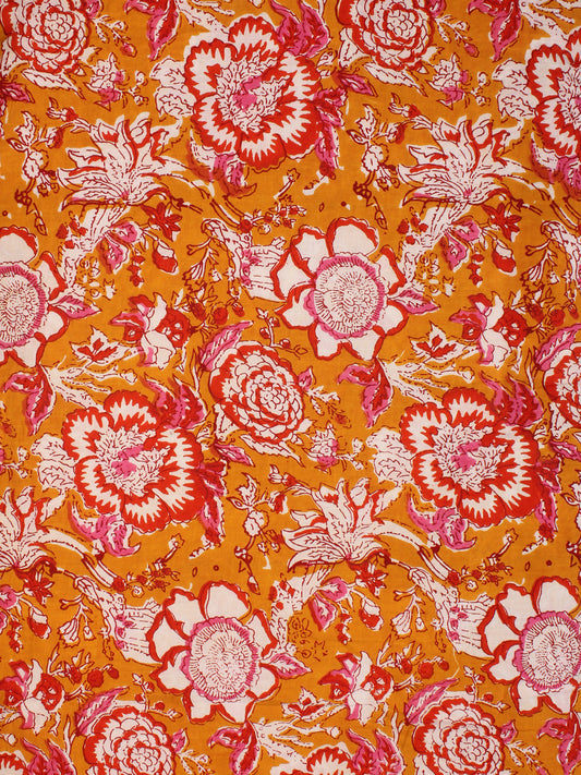 Orange Red White Block Printed Cotton Fabric Per Meter - F001F2245