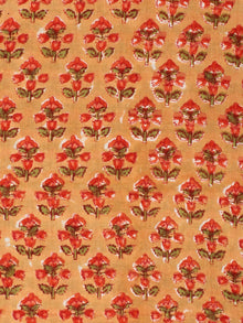 Mustard Red Green Hand Block Printed Cotton Fabric Per Meter - F001F2270