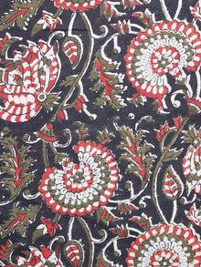 Black Red Brown Ivory Hand Block Printed Cotton Fabric Per Meter - F003F1219