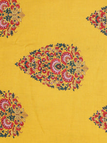 Mustard Green  Pink Hand Block Printed Cotton Fabric Per Meter - F001F2057