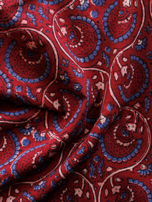 Cherry Red Blue  Ajrakh Hand Block Printed Cotton Blouse Fabric - BPA0111