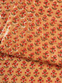 Mustard Red Green Hand Block Printed Cotton Fabric Per Meter - F001F2270