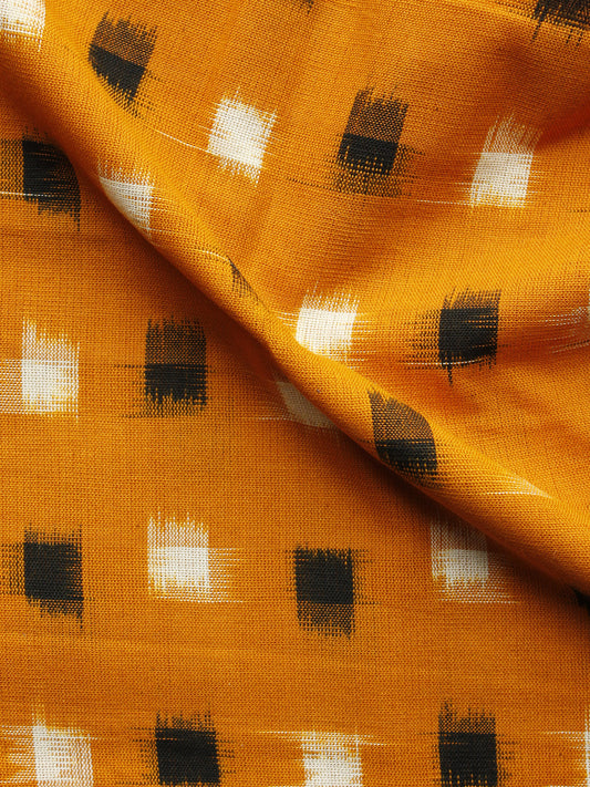 Mustard Black Ivory Pochampally Hand Woven Double Ikat Fabric Per Meter - F002F1054