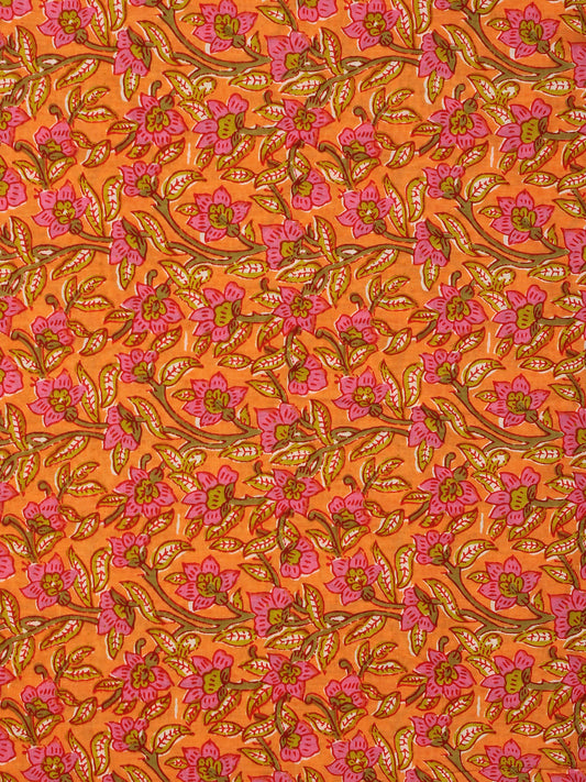 Light Orange Pink Hand Block Printed Cotton Fabric Per Meter - F001F2050