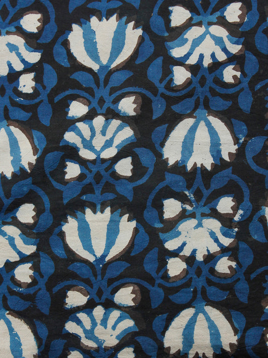 Black Indigo Ivory Hand Block Printed Cotton Fabric Per Meter - F001F1391