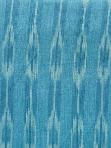 Azure Blue Ivory Pochampally Hand Woven Ikat Cotton Fabric Per Meter - F002F1462