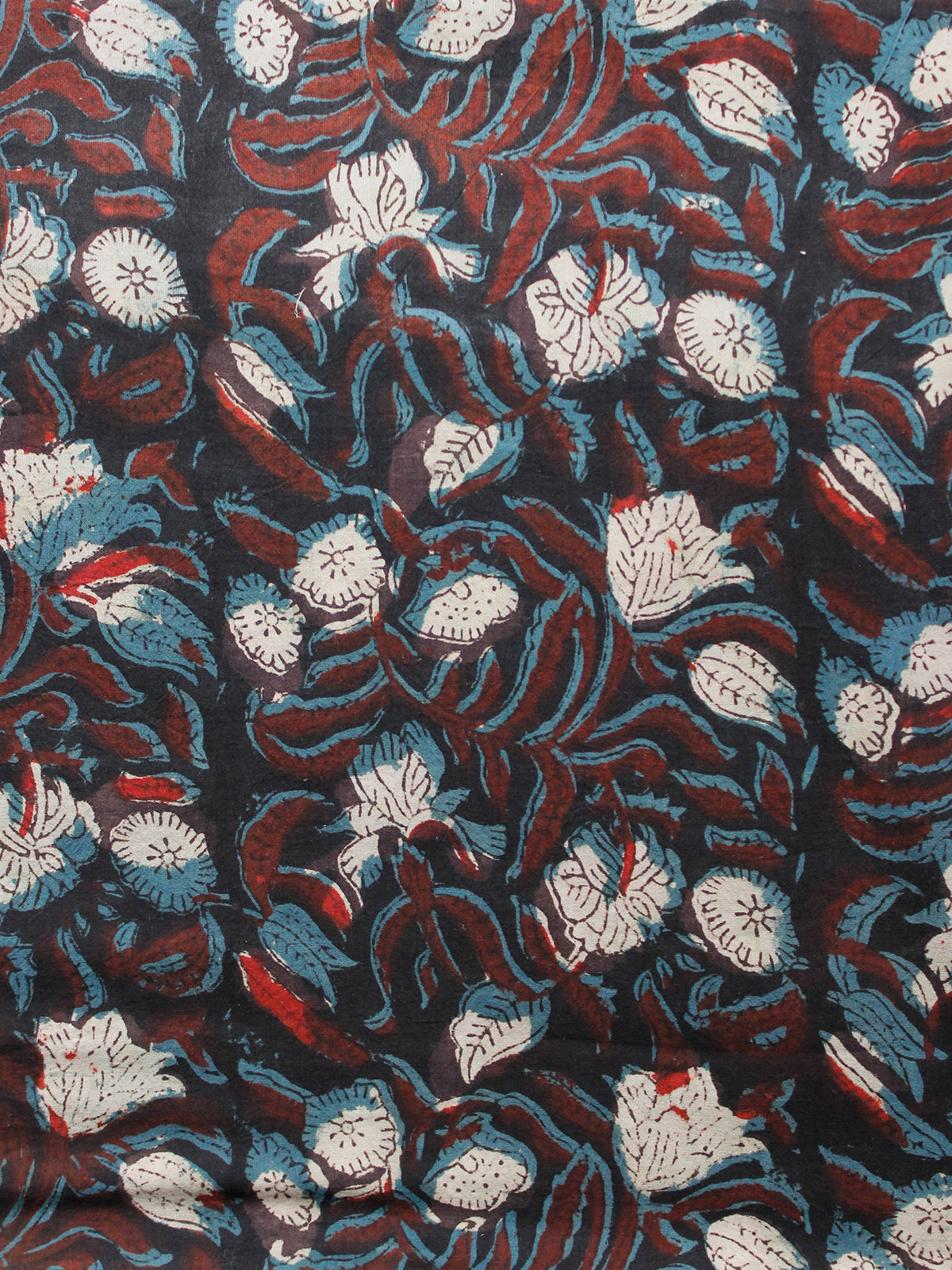 Black Brown Blue Ivory Hand Block Printed Cotton Fabric Per Meter - F001F1392