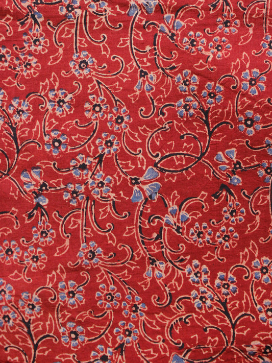 Red Black Blue Ajrakh Hand Block Printed Cotton Fabric Per Meter - F003F1636