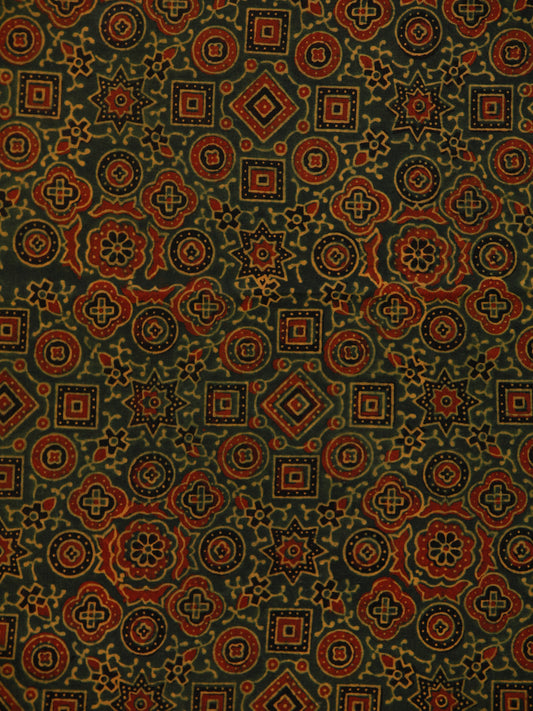 Green Maroon Black Ajrakh Hand Block Printed Cotton Fabric Per Meter - F003F1796