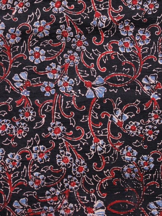 Black Red Blue Ivory Ajrakh Hand Block Printed Cotton Fabric Per Meter - F003F1637