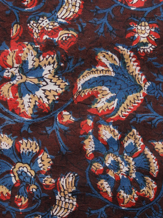 Brown Indigo Mustard Red Hand Block Printed Cotton Fabric Per Meter - F001F1394