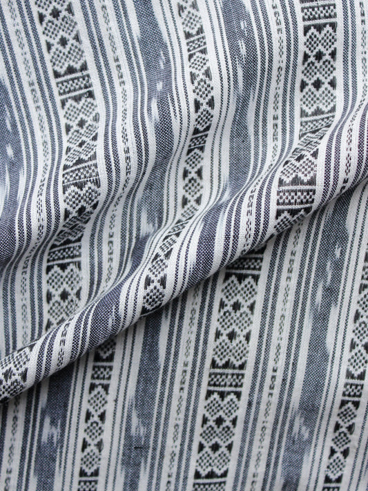 White Grey Black Pochampally Hand Woven Ikat Cotton Fabric Per Meter - F002F1465