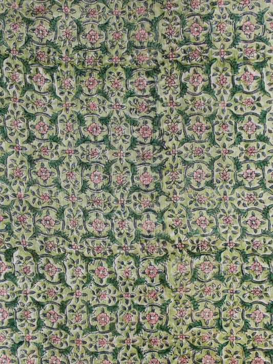 Green pink Hand Block Printed Chanderi Fabric Per Meter - F001F1923