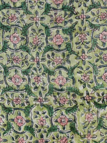 Green pink Hand Block Printed Chanderi Fabric Per Meter - F001F1923