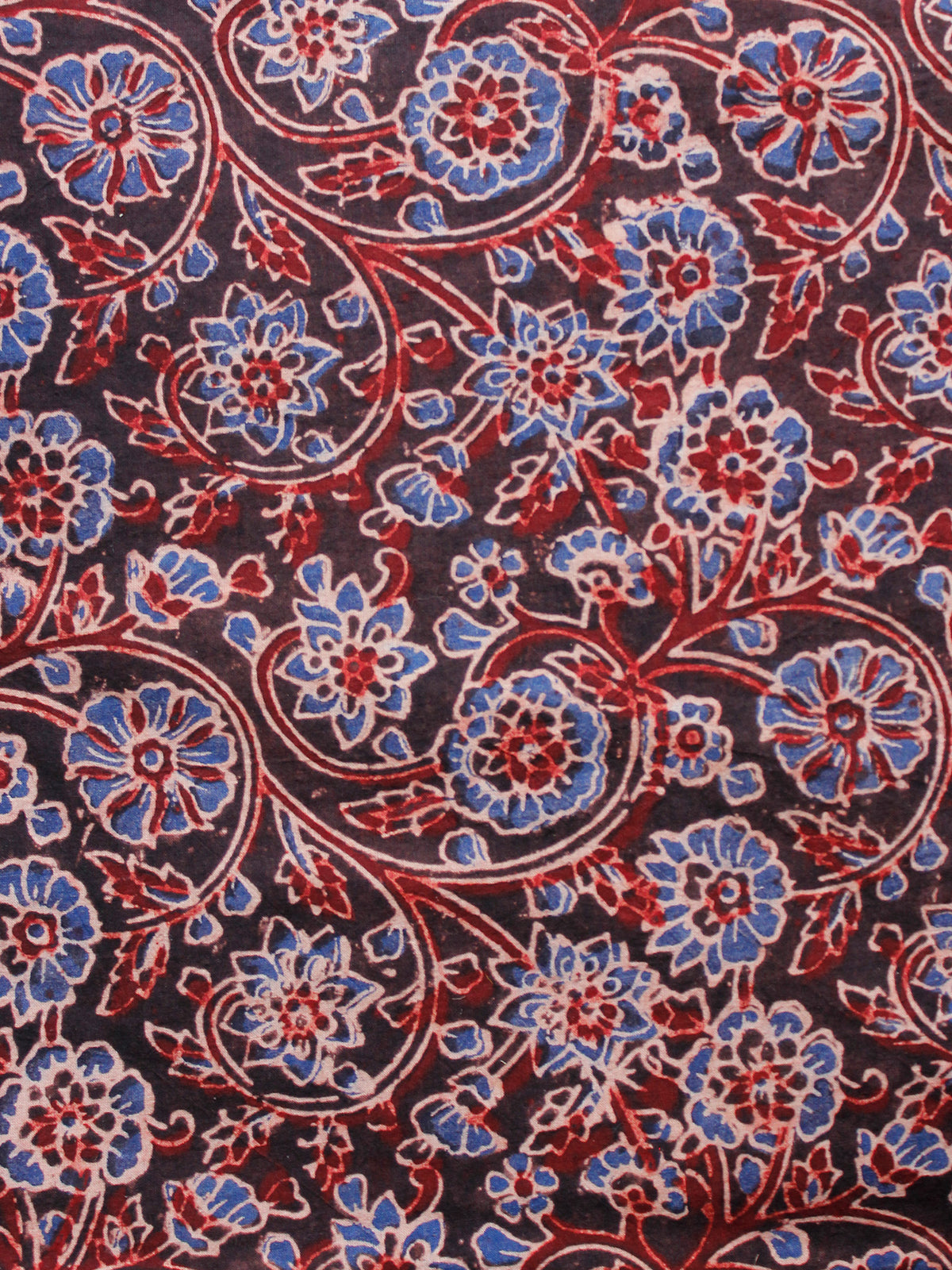 Brown Red Blue Ivory Ajrakh Hand Block Printed Cotton Fabric Per Meter - F003F1641