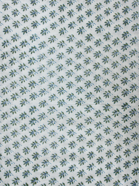 Beige green Hand Block Printed Cotton Fabric Per Meter - F001F1898