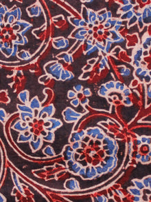 Brown Red Blue Ivory Ajrakh Hand Block Printed Cotton Fabric Per Meter - F003F1641