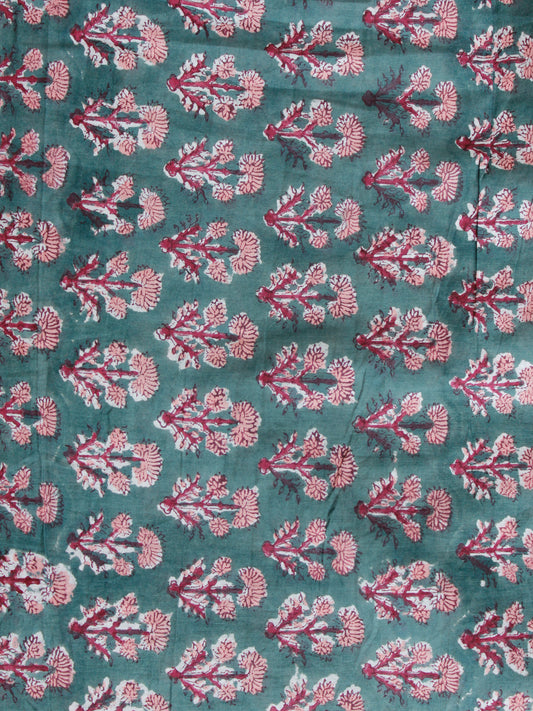 Green Wine Red  White Hand Block Printed Cotton Fabric Per Meter - F001F1912