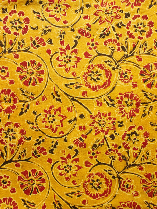 Mustard Red Black Ajrakh Hand Block Printed Cotton Fabric Per Meter - F003F1640