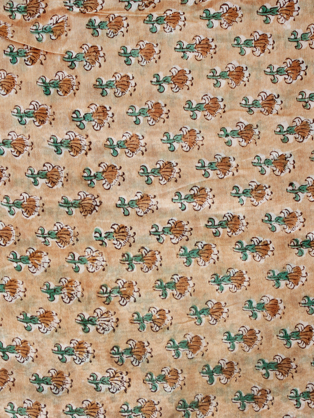 Beige Green Brown Hand Block Printed Chanderi Fabric Per Meter - F001F1924