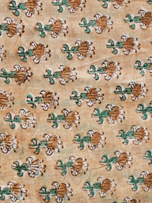 Beige Green Brown Hand Block Printed Chanderi Fabric Per Meter - F001F1924