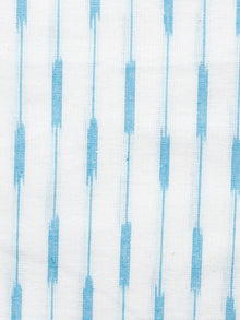 White Blue Pochampally Hand Woven Ikat Cotton Fabric Per Meter - F002F1469