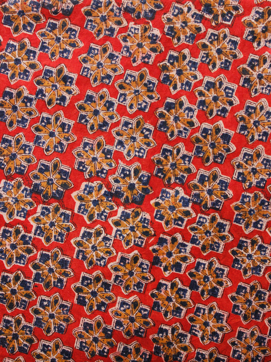 Red Orange Indigo Black Hand Block Printed Cotton Fabric Per Meter - F001F1398