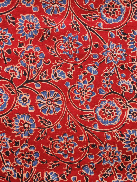 Rust Blue Black Ivory Ajrakh Hand Block Printed Cotton Fabric Per Meter - F003F1643