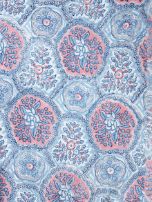 Blue pink Hand Block Printed Cotton Fabric Per Meter - F001F1918