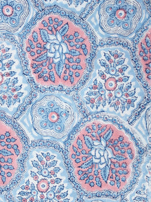 Blue pink Hand Block Printed Cotton Fabric Per Meter - F001F1918