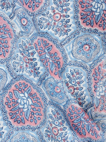 Blue pink Hand Block Printed Cotton Fabric Per Meter - F001F1918