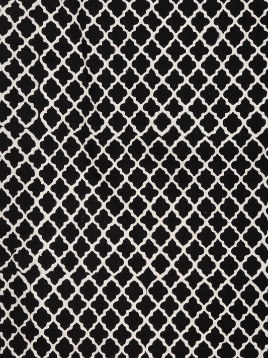 Black White Hand Block Printed Cotton Fabric Per Meter - F001F1741