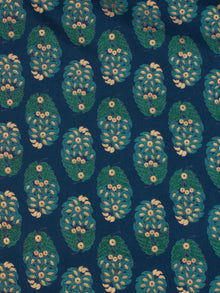 Teal Blue Green Gold Hand Block Printed Cotton Fabric Per Meter - F001F2058