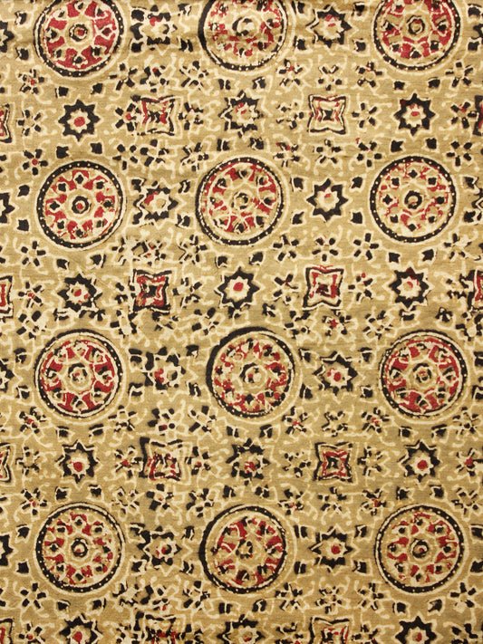 Peanut Brown Red Black Ajrakh Hand Block Printed Cotton Fabric Per Meter - F003F1581