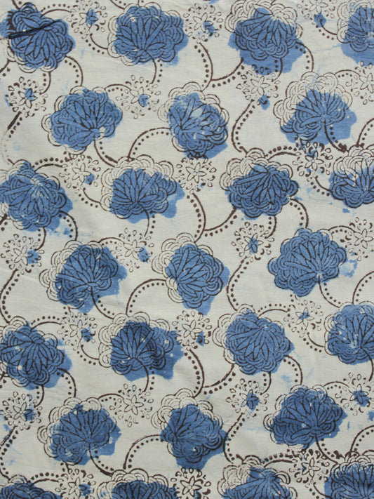 Ivory Indigo Black Hand Block Printed Cotton Fabric Per Meter - F001F899