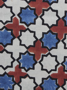 Beige Red Blue Ajrakh Printed Cotton Fabric Per Meter - F003F1163