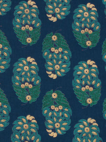 Teal Blue Green Gold Hand Block Printed Cotton Fabric Per Meter - F001F2058