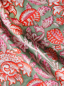 Green Pink Red White Hand Block Printed Cotton Fabric Per Meter - F001F1505