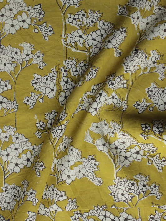 Mustard Yellow Ivory Black Hand Block Printed Cotton Fabric Per Meter - F003F1307