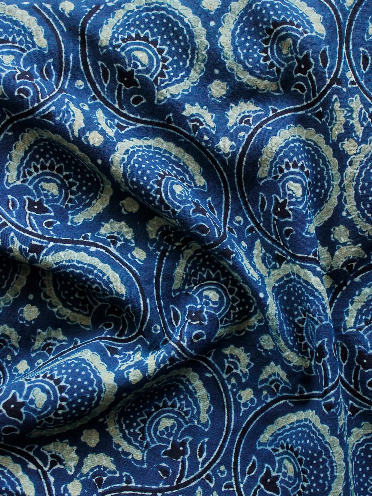 Indigo Black Sage Green Ajrakh Hand Block Printed Cotton Blouse Fabric - BPA0112