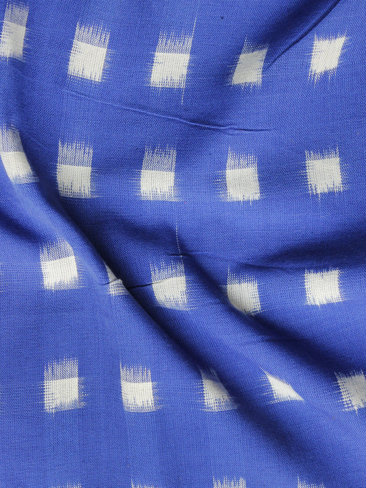 Blue White Pochampally Hand Woven Double Ikat Fabric Per Meter - F002F1055