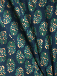 Teal Blue Green Gold Hand Block Printed Cotton Fabric Per Meter - F001F2058