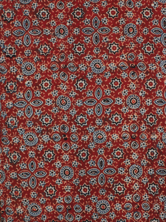 Red Indigo Black Ajrakh Hand Block Printed Cotton Fabric Per Meter - F003F2122