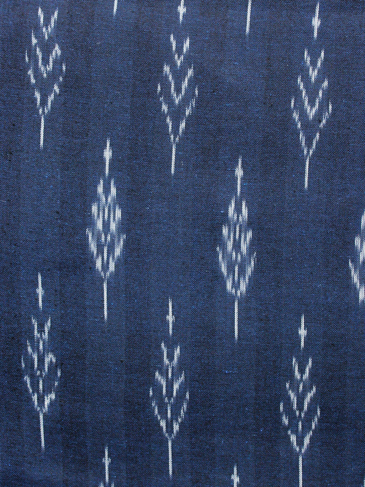 Indigo White Pochampally Hand Woven Ikat Cotton Fabric Per Meter - F002F1472