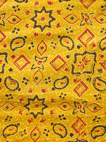 Yellow Red Black Ajrakh Hand Block Printed Cotton Fabric Per Meter - F003F1645