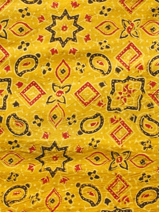 Yellow Red Black Ajrakh Hand Block Printed Cotton Fabric Per Meter - F003F1645